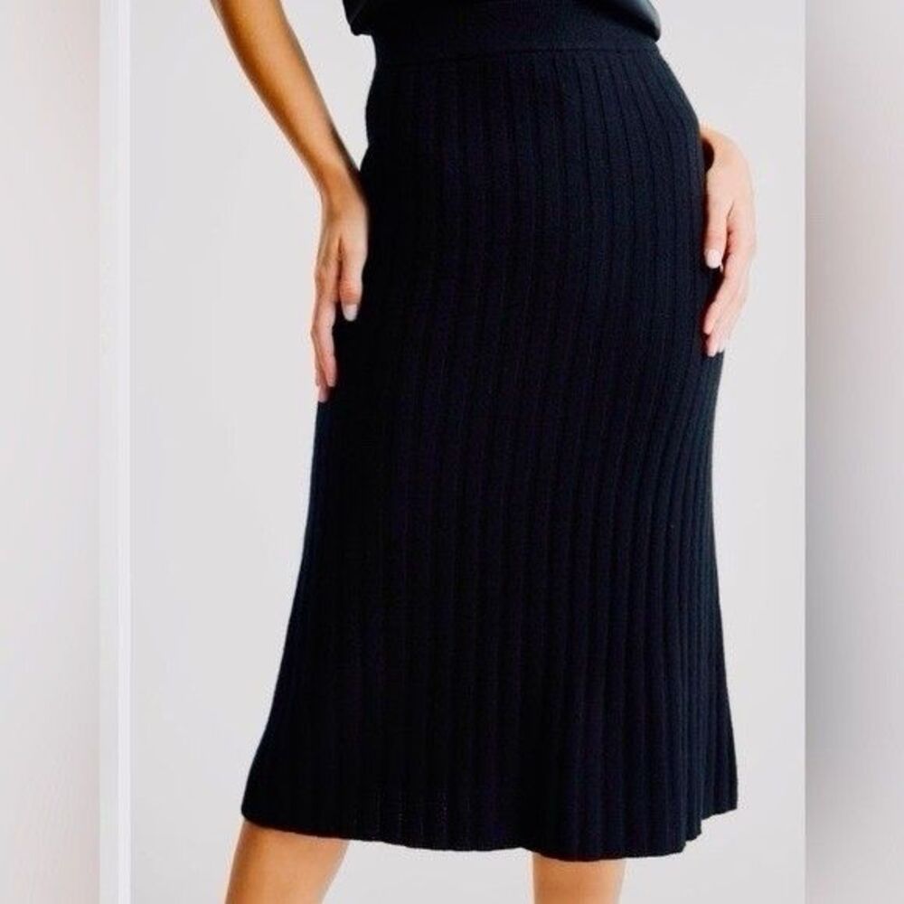 Quince Ribbed Cashmere Sweater Skirt Women's Size XL Black